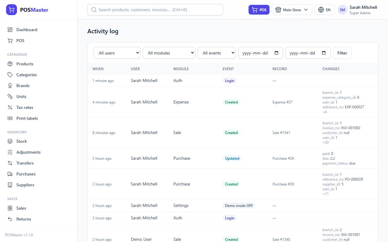 Activity log