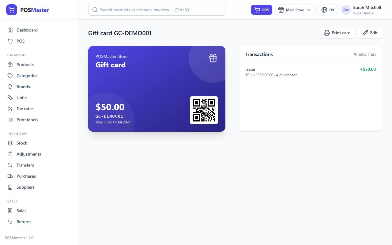 Gift card page