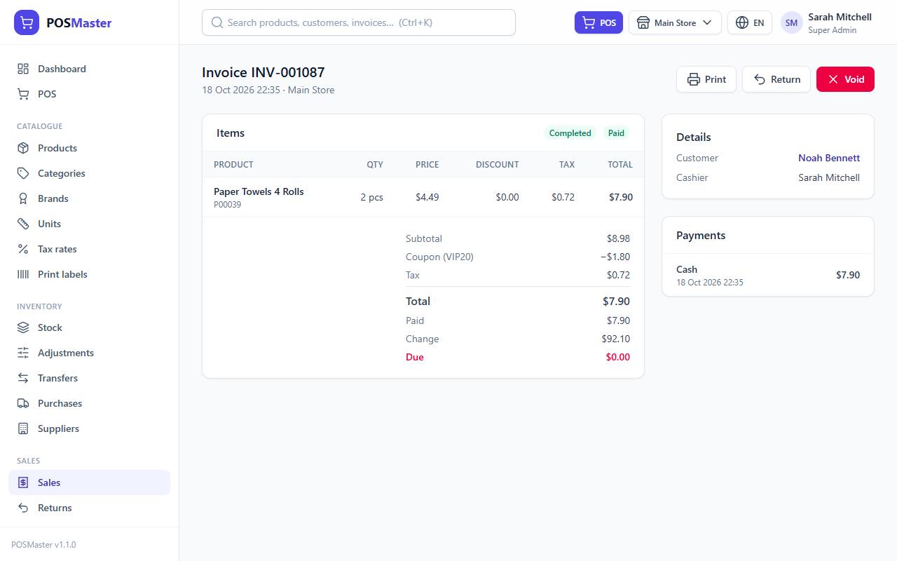 An invoice page