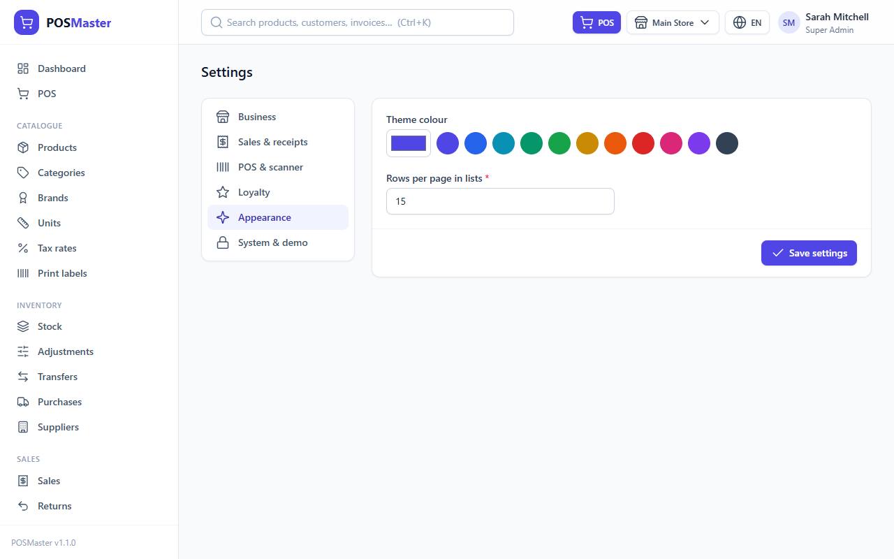 Appearance settings