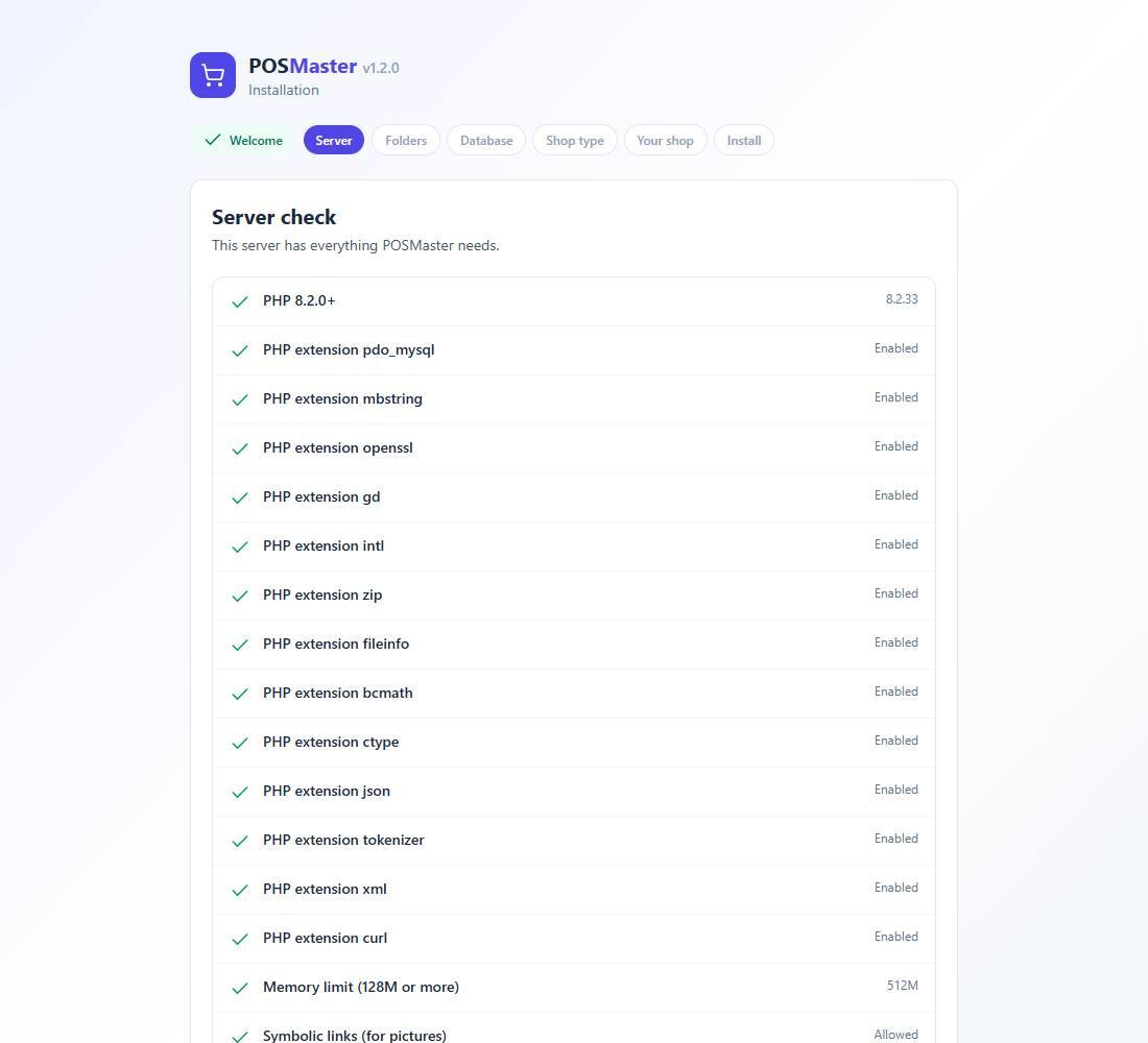 POSMaster web installer: server check